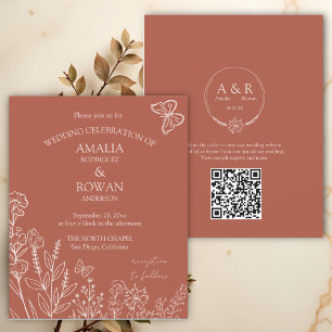 Papier Fleurs de prairie Terracotta Mariage Invitation bu