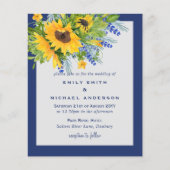 Papier Fleurs de soleil Bleu jaune Floral Invitations de (Devant)