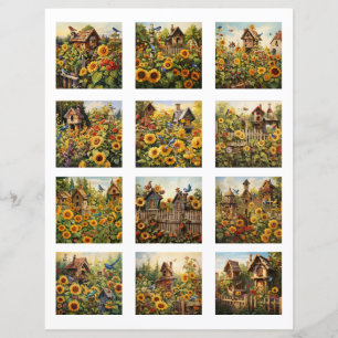 Papier Fleurs de soleil coupées et maisons d'oiseaux Jard