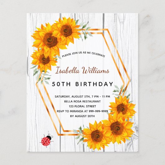 Papier Fleurs de soleil d'anniversaire budget bois blanc  (Devant)