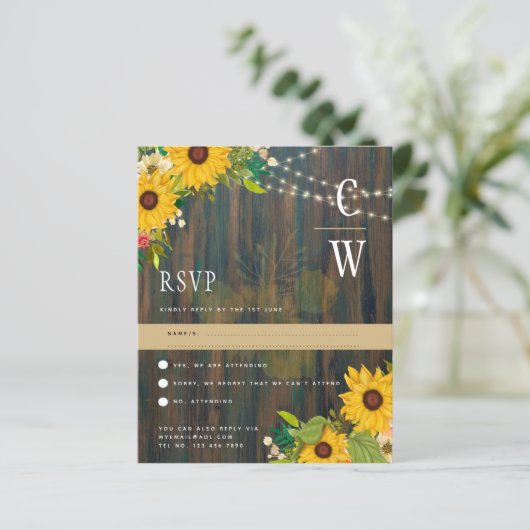 Papier Fleurs de soleil en bois rustique illumine mariage (Debout devant)