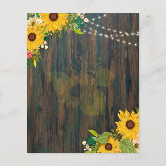 Papier Fleurs de soleil en bois rustique illumine mariage (Dos)