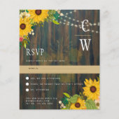 Papier Fleurs de soleil en bois rustique illumine mariage (Devant)