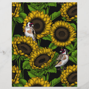 Papier Fleurs de soleil et ailerons sur noir