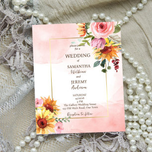 Papier Fleurs de soleil et roses roses rose invitation de
