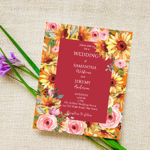 Papier Fleurs de soleil et roses roses rose invitation de