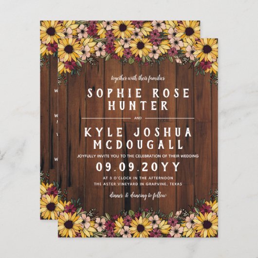 Papier Fleurs de soleil rustiques Grain de bois 2 en 1 Ma (Devant / Derrière)