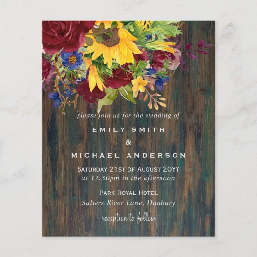 Papier Fleurs de soleil rustiques Mariage floral bordeaux (Devant)