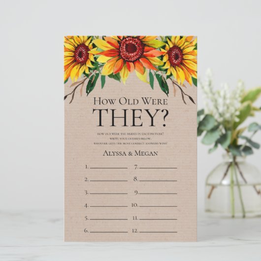 Papier Fleurs de soleil rustiques Quel Âge Avaient-Ils Po (Debout devant)