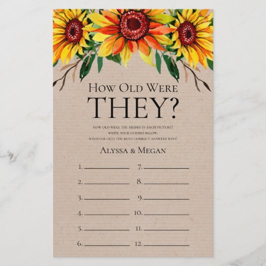 Papier Fleurs de soleil rustiques Quel Âge Avaient-Ils Po (Devant)