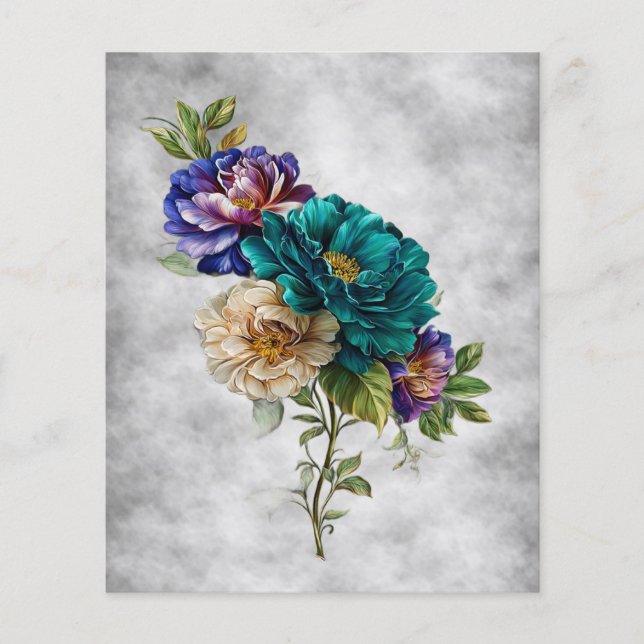 Papier Fleurs de teintes sarcelle, blanche et violette in (Devant)