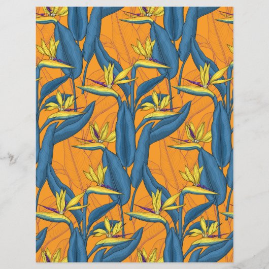Papier Fleurs d'oiseau de paradis sur orange (Devant)