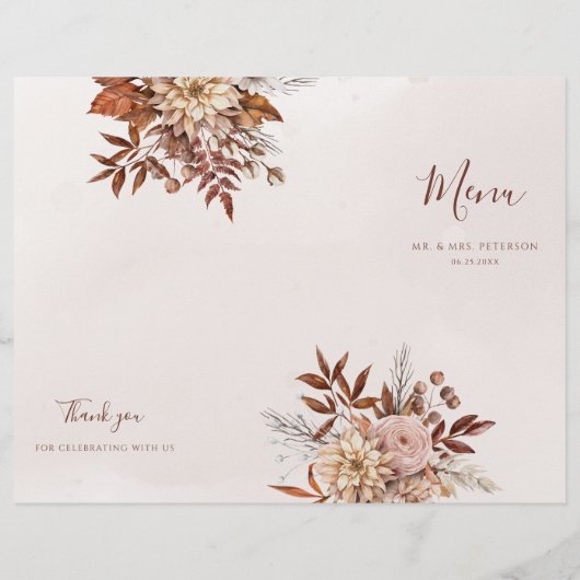 Papier Fleurs en terre cuite Boho Mariage de automne Trif (Dos)
