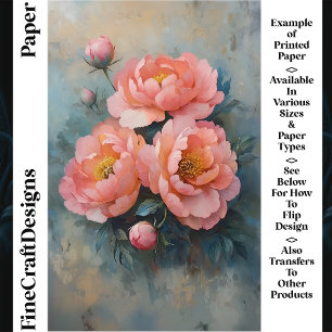 Papier Fleurs et Boutons de Pivoine Rose Corail Doux, Pap