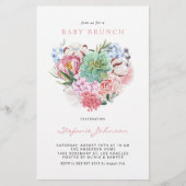 Papier Fleurs et coeur Succulent Bébé Brunch Invitation (Devant)