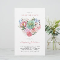 Fleurs et coeur Succulent Bébé Brunch Invitation