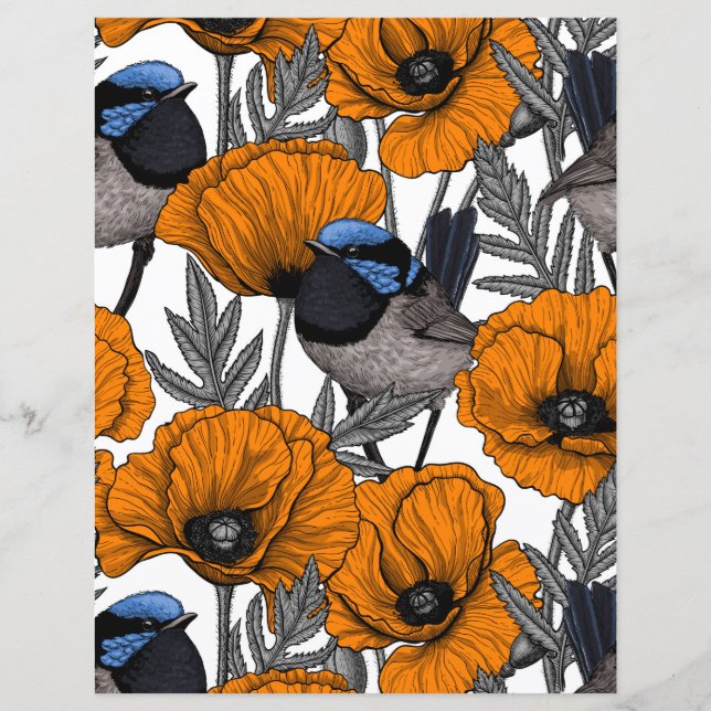 Papier Fleurs et fleurs de pavot orangé 2 (Devant)