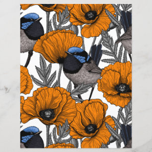 Papier Fleurs et fleurs de pavot orangé 2