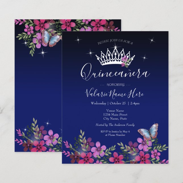 Papier Fleurs et papillon Quinceanera (Devant / Derrière)