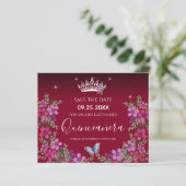 Papier Fleurs et papillon Quinceanera Enregistrer la date (Debout devant)