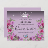 Papier Fleurs et papillon Quinceanera Enregistrer la date (Devant / Derrière)