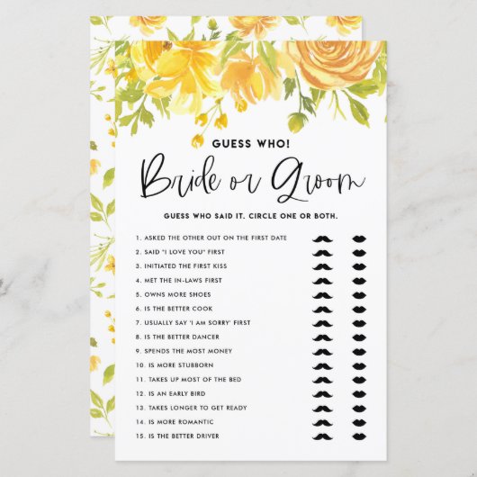 Papier Fleurs Jaunes Il Dit Qu'Elle A Dit Douche Jeu (Devant / Derrière)