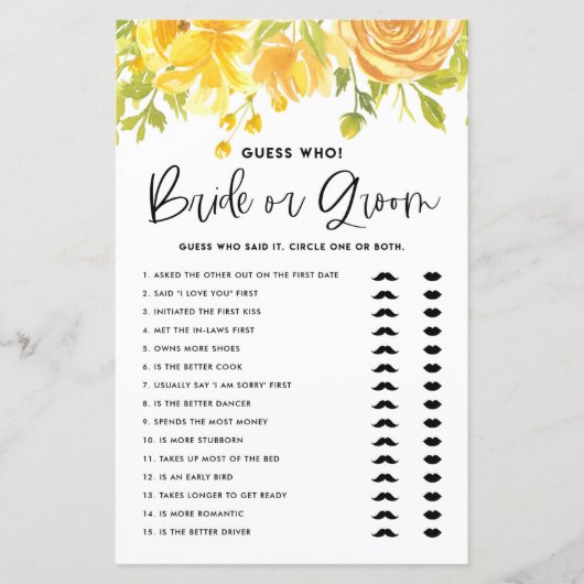 Papier Fleurs Jaunes Il Dit Qu'Elle A Dit Douche Jeu (Devant)