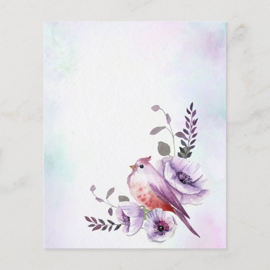 Papier Fleurs lilas violet budget bordeaux avec oiseau (Dos)