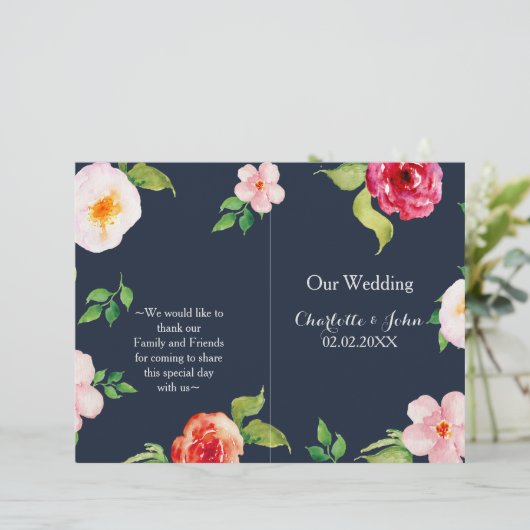 Papier fleurs marine et argent mariage d'aquarelle (Debout devant)