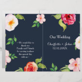 Papier fleurs marine et argent mariage d'aquarelle (Devant / Derrière)