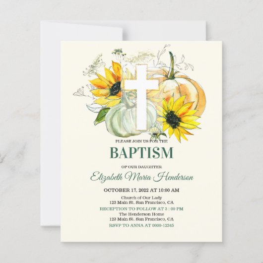 Papier Fleurs & Or/INVITATION DE BAPTÊME - BUDGET. (Devant)