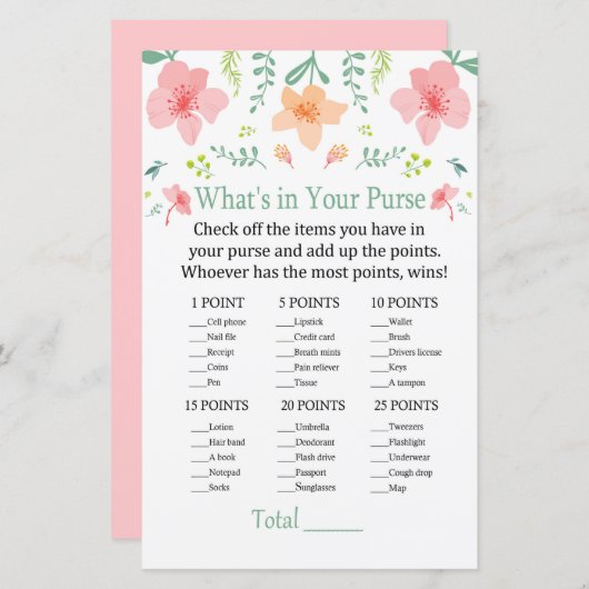 Papier Fleurs pastel Qu'est-ce qu'il y a dans votre sac à (Devant / Derrière)