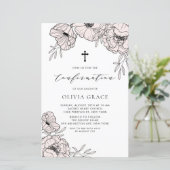 Papier Fleurs rose vif modernes Invitation de confirmatio (Debout devant)