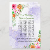 Papier Fleurs roses Anniversaire Mot de recherche Jeu (Devant / Derrière)