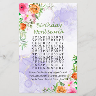 Papier Fleurs roses Anniversaire Mot de recherche Jeu
