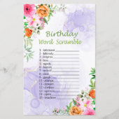 Papier Fleurs roses Anniversaire Mot Scramble Jeu (Devant)