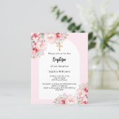 Papier Fleurs roses arc or fille baptême invitation (Debout devant)