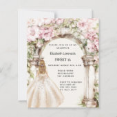 Papier Fleurs roses arc robe blanche Sweet 16 invitation (Devant)