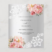 Papier Fleurs roses argentées dentelle 25e anniversaire m (Devant)
