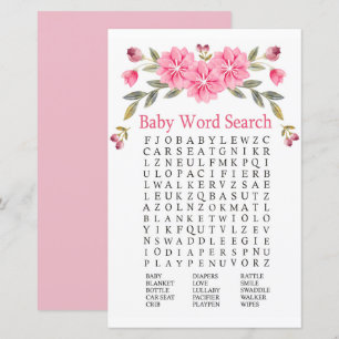 Papier Fleurs roses Baby shower Mot de recherche Jeu