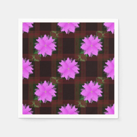 Papier Fleurs roses et cellules rouges. Serviette en Papi (Devant)