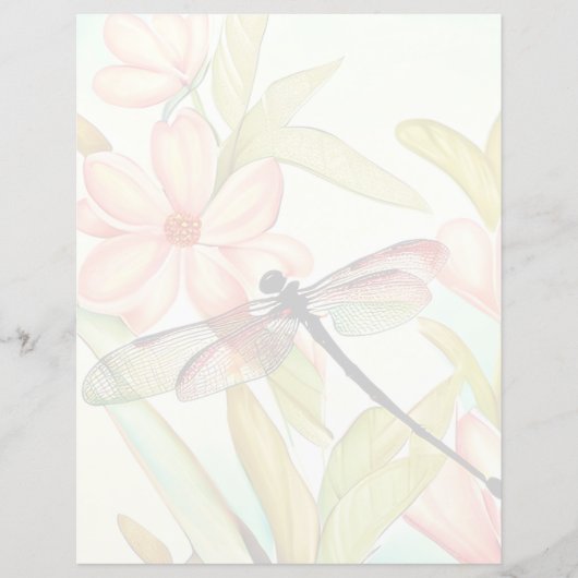 Papier Fleurs roses et libellule (Devant)