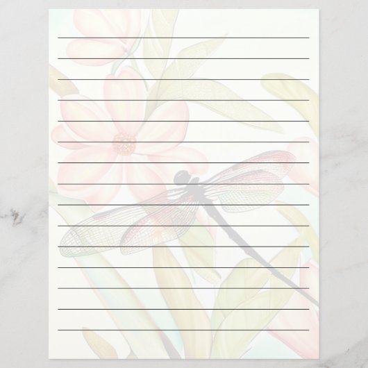 Papier Fleurs roses et libellules doublées (Devant)