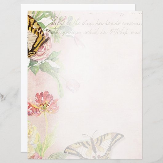 Papier Fleurs roses et papillons (Devant / Derrière)