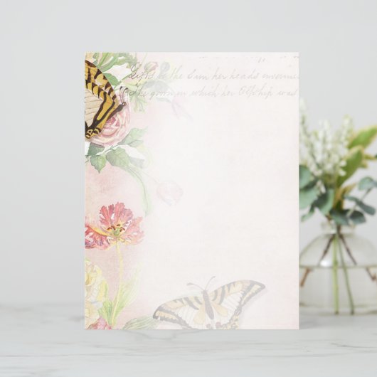 Papier Fleurs roses et papillons (Debout devant)