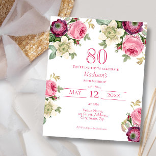 Papier Fleurs roses Invitation d'anniversaire pour un b