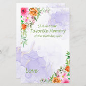 Papier Fleurs roses Mémoire préférée de la fille d'annive (Devant / Derrière)