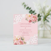 Papier Fleurs roses roses faire-part de mariage dentelles (Debout devant)