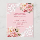 Papier Fleurs roses roses faire-part de mariage dentelles (Devant)