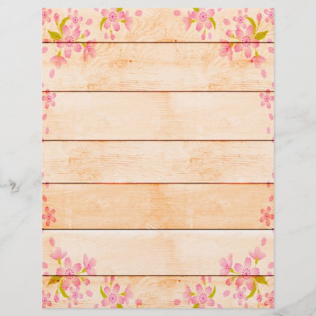 Papier Fleurs roses sur bois (Devant)